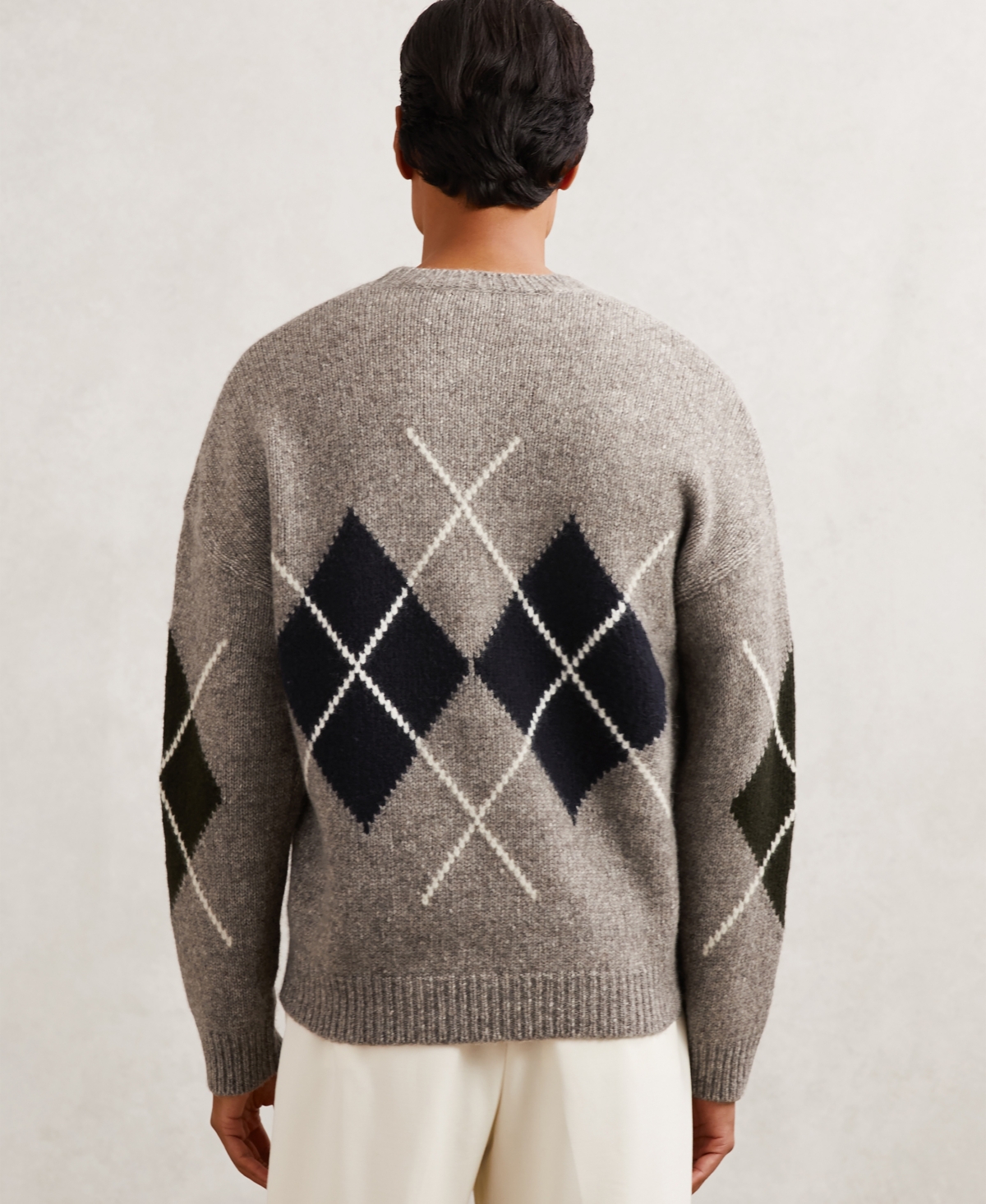 Reiss Men's Wool-Blend Crew-Neck Argyle Sweater