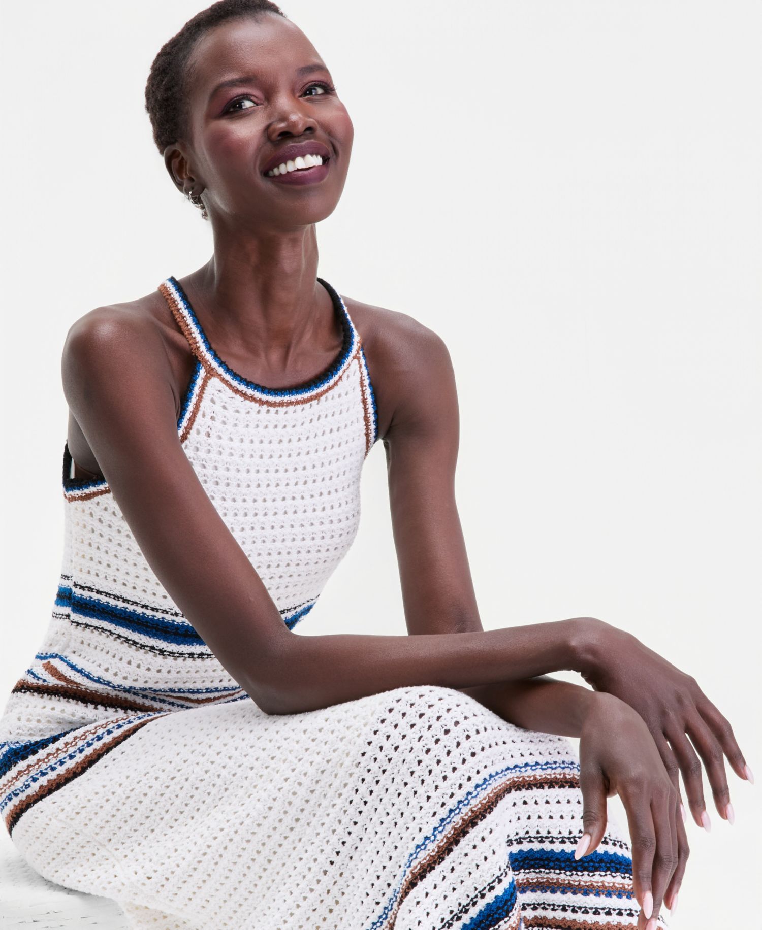Women's Sleeveless Crochet Stripe Sweater Dress