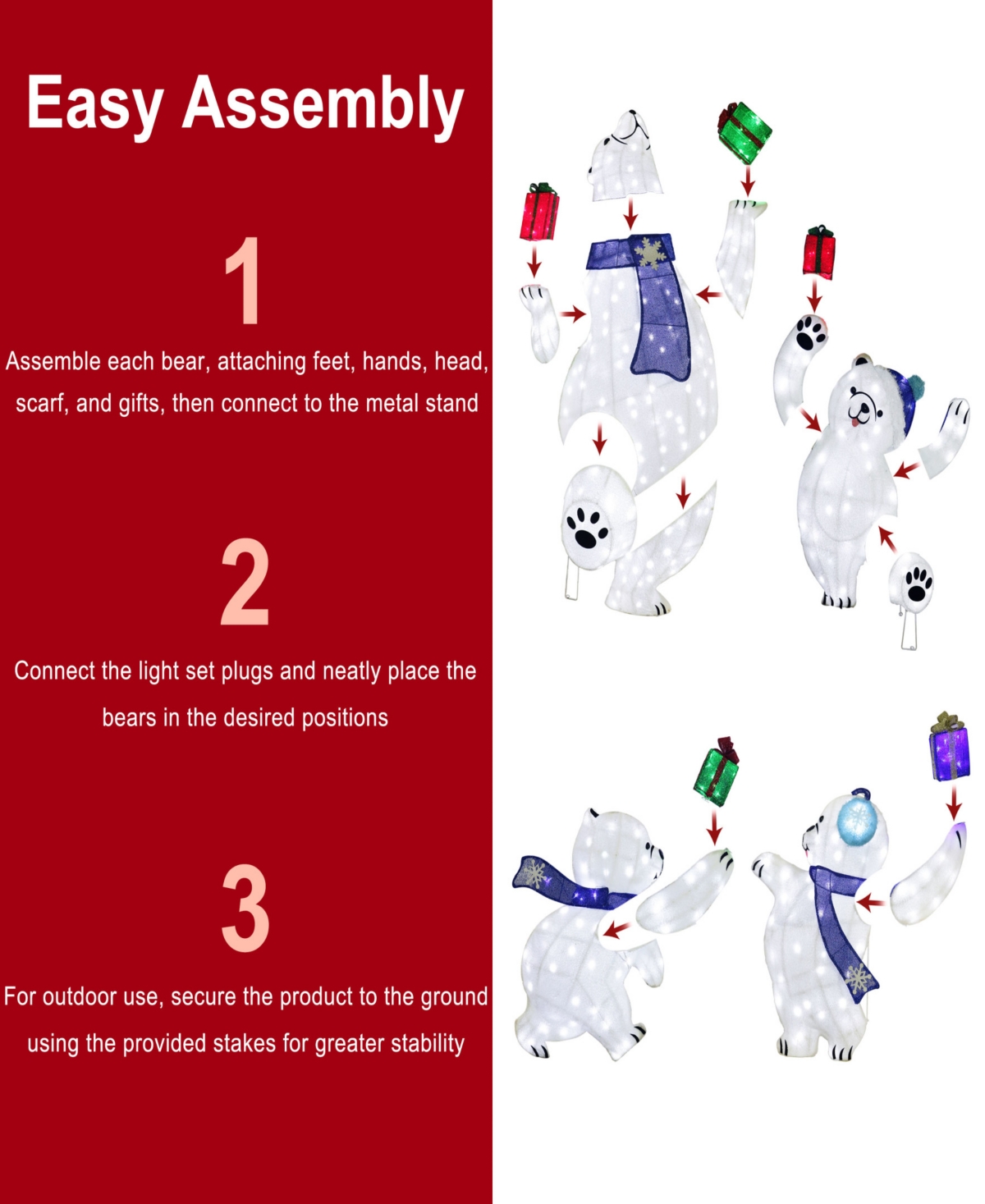 Puleo International Pre-Lit Bear Family Christmas Holiday Decor, Set of 4