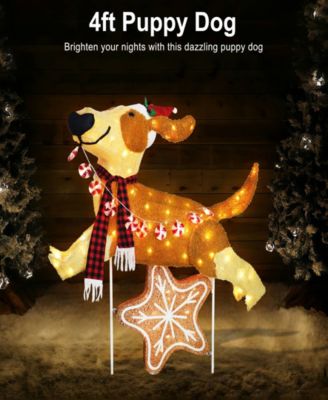 4' Pre-Lit Outdoor Puppy Christmas Holiday D&eacute;cor