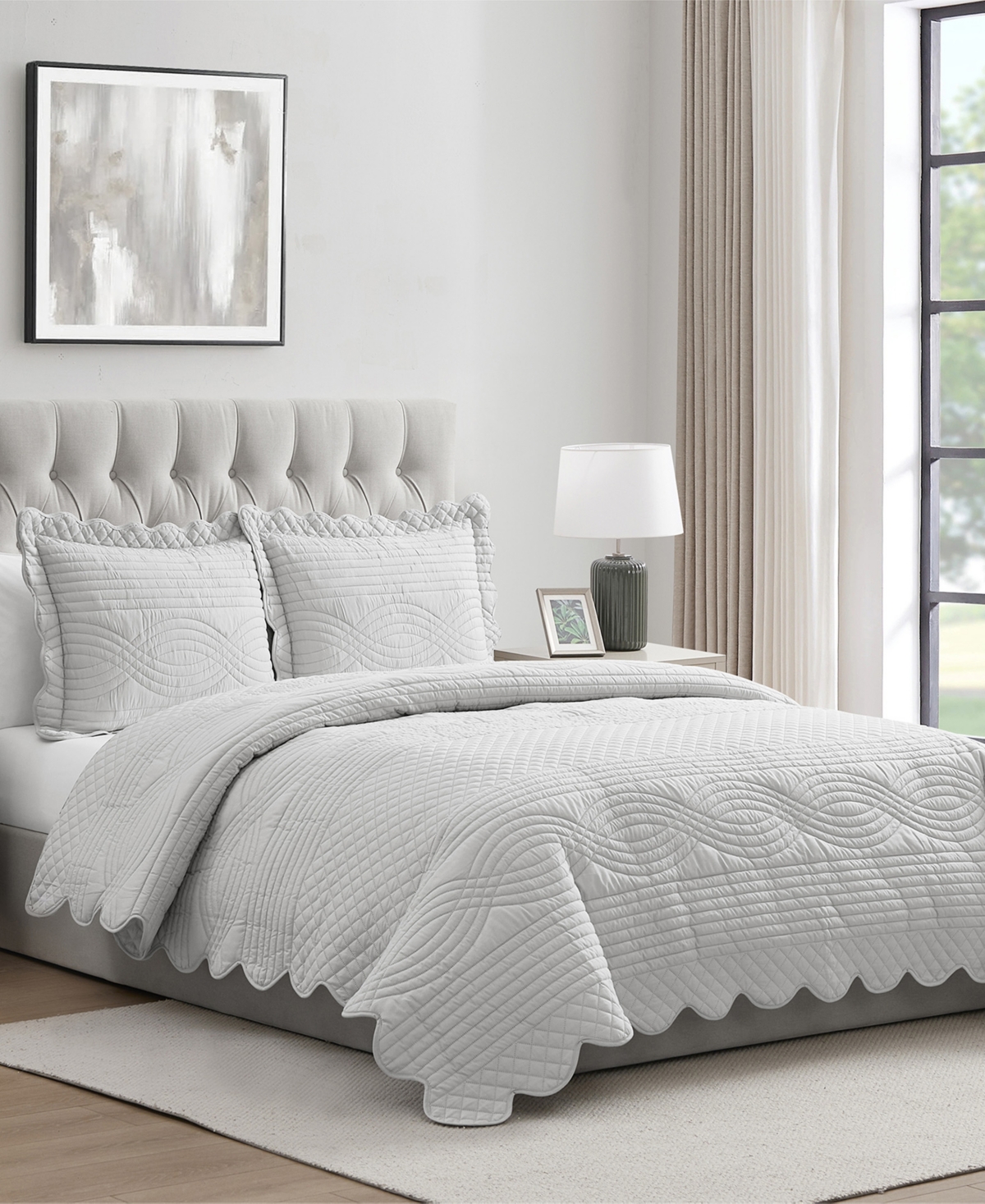 Vcny Home Scallop Microfiber 3-pc. Quilt Set, King In Gray
