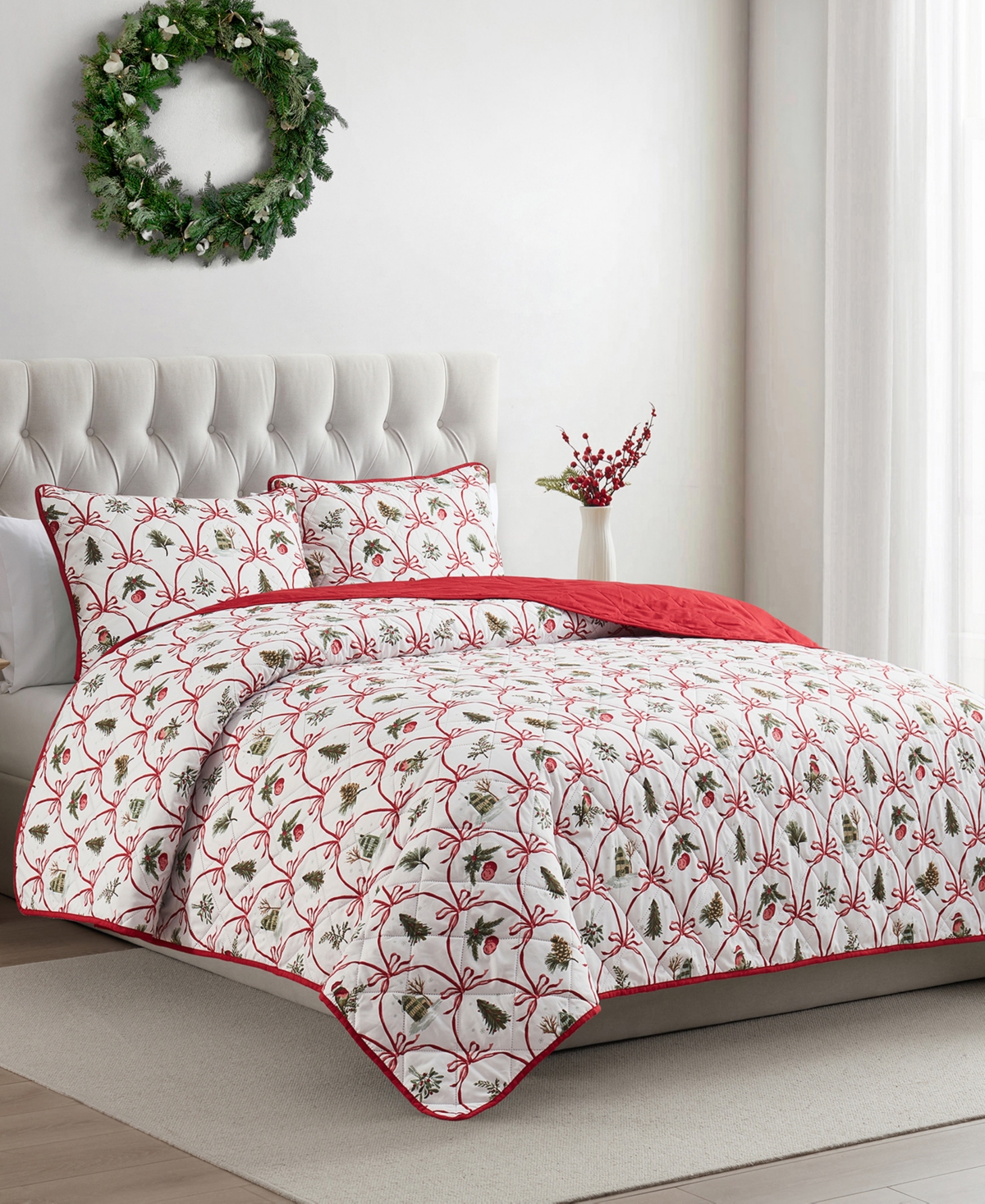 Vcny Home Christmas Bow Microfiber 2-pc. Quilt Set, Twin In Multi