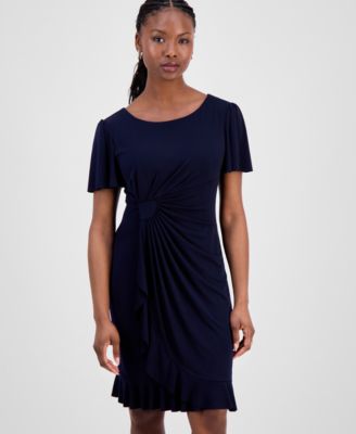 Petite Side-Gathered Flutter-Sleeve Dress