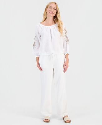 Petite Round Neck Ruched Hem Top, Macy's Exclusive