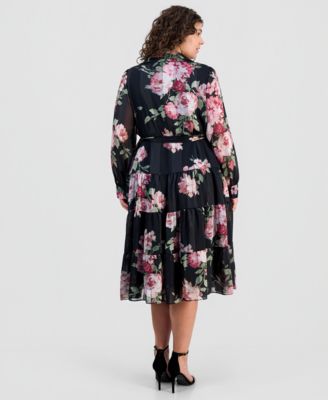 Plus Size Floral Jacquard Button-Front Shirtdress