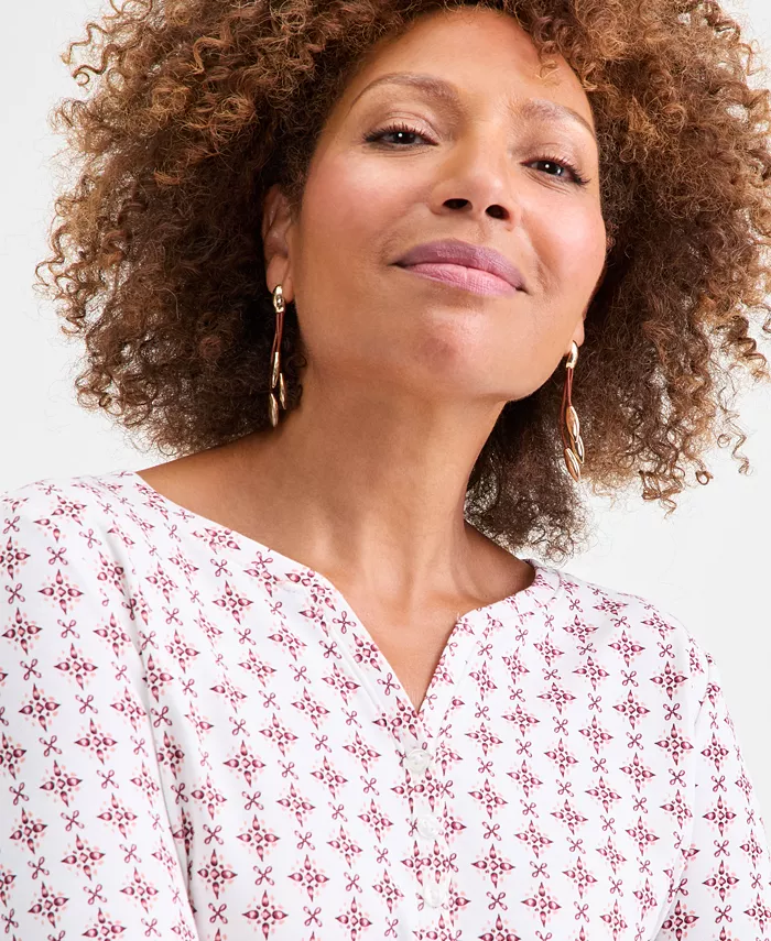 Women's Printed 3/4-Sleeve Henley Top - thumbnail 3
