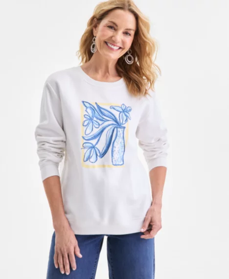 Petite Vase Graphic Pull-On Sweatshirt - Shiitake Combo