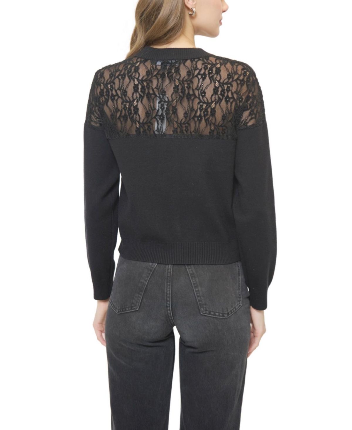 Central Park West Women's Stella Lace X Knit Twofer Sweater