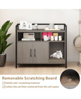 Cat Litter Box Enclosure w/ Storage Compartments Removable Scratching Board