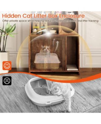 Large Wooden Cat Litter Box Enclosure w/ Storage Shelves Condo End Table