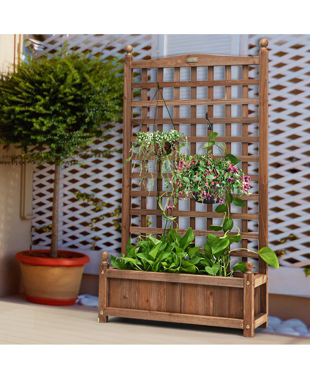 Costway Solid Wood Planter Box with Trellis Weather-Resistant Outdoor