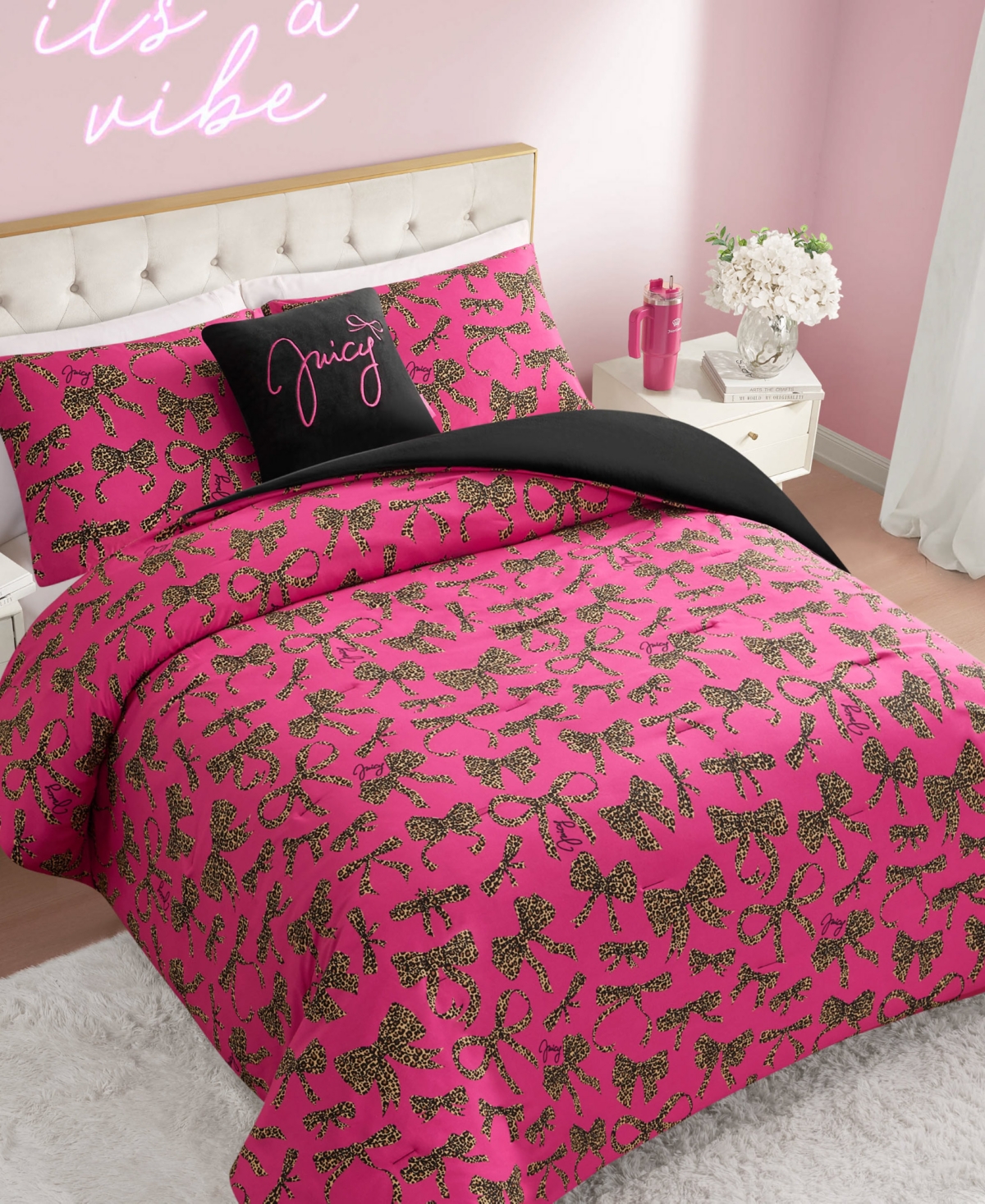 Juicy Couture Plush Reversible Cheetah Bows 3-Pc. Comforter Set, Twin/Twin Xl