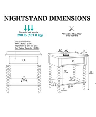 24" Solid Wood Frame Camel Oak Finish Nightstand