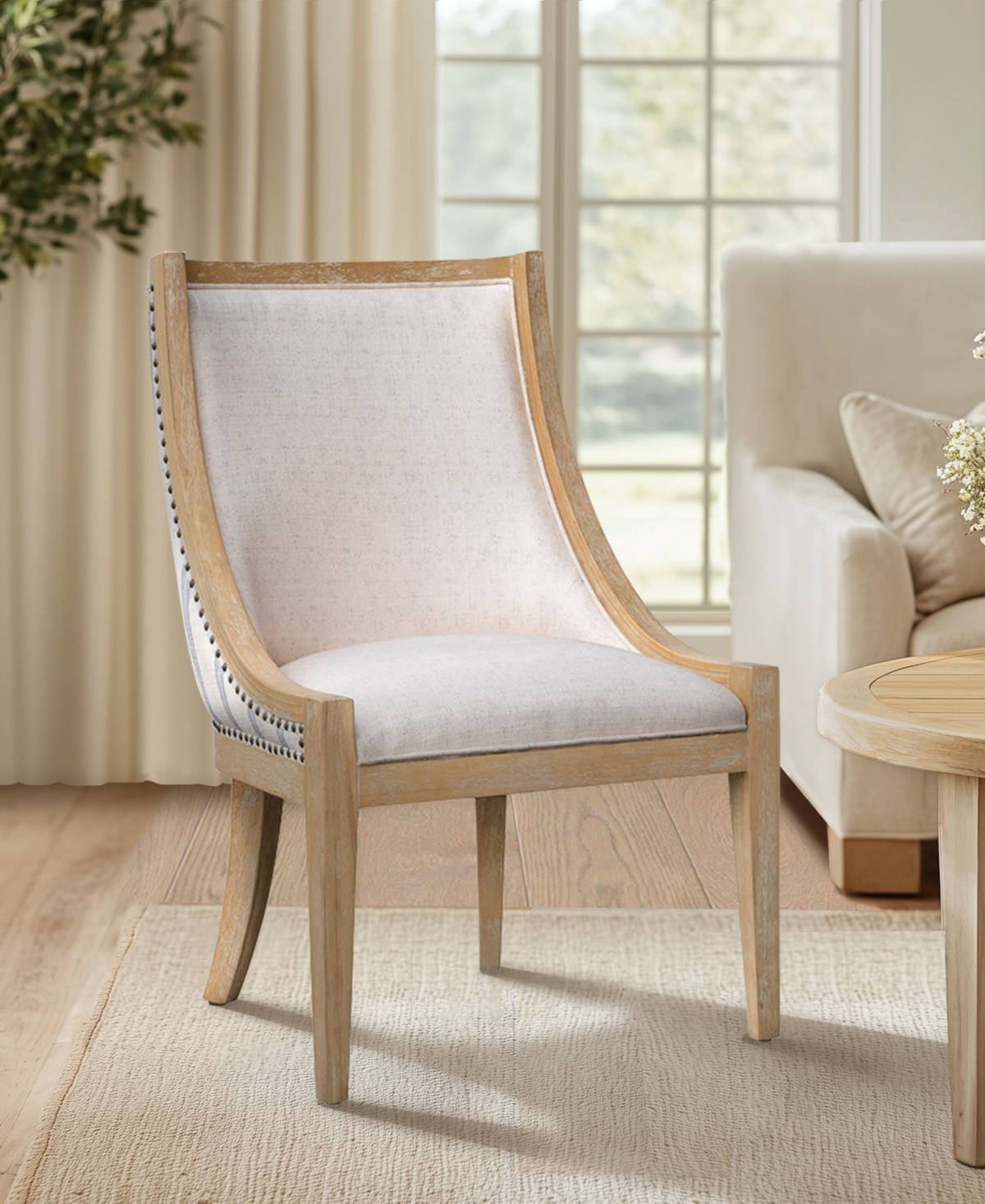 Martha Stewart Collection 24" Upholstery Brass Nailhead Trim Dining Chair