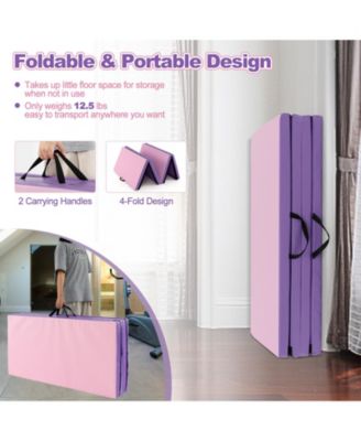 Folding Gymnastics Mat with Carry Handles and Sweatproof Detachable PU Leather Cover