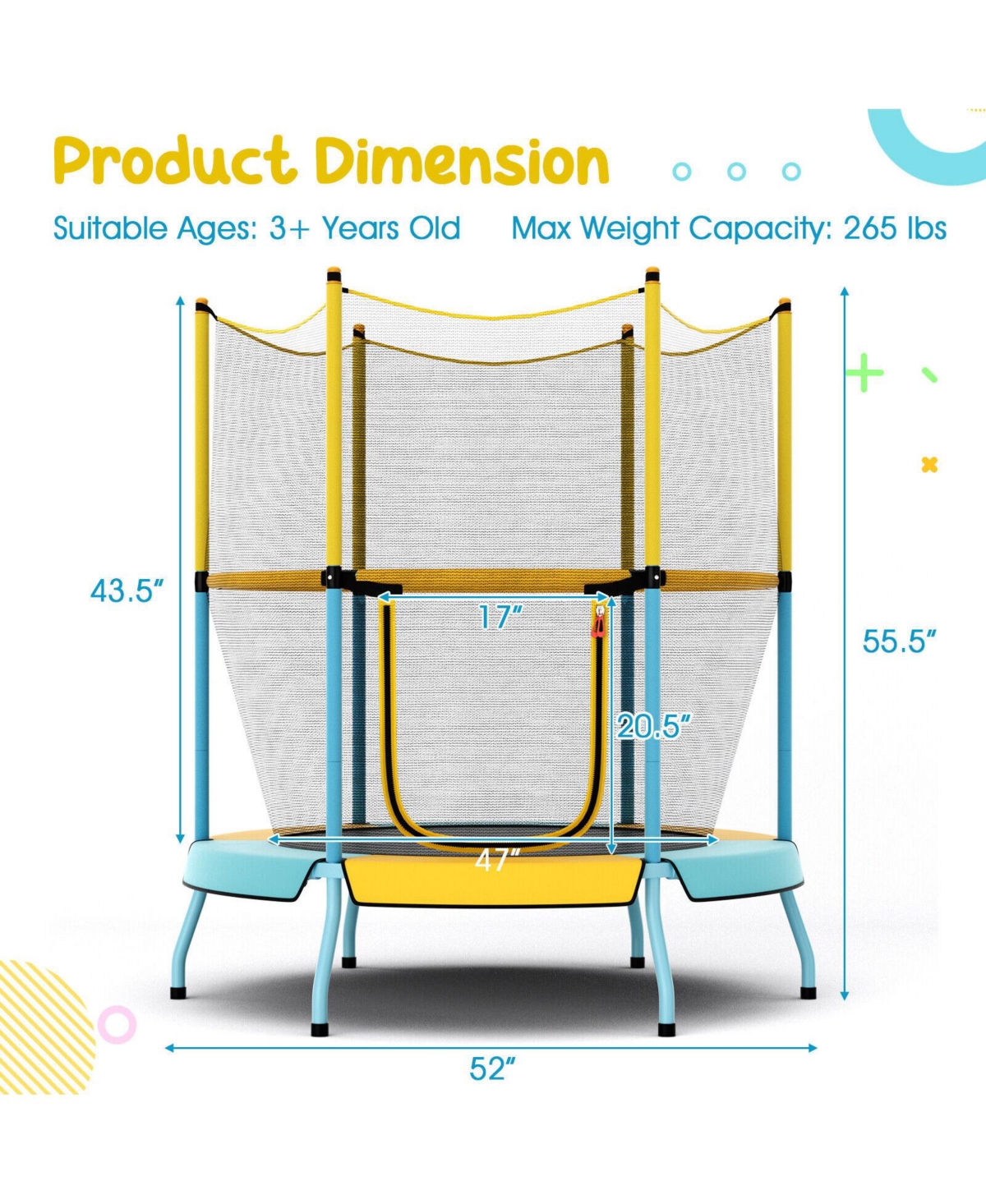 Skonyon 48 Inch Toddler Trampoline with Safety Enclosure Net