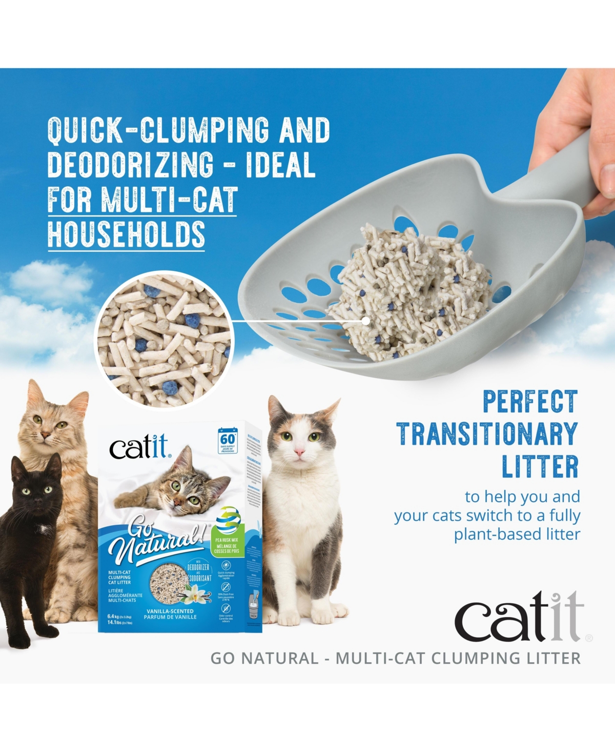 Catit Go Natural! Pea Husk Mix Multi-Cat Clumping Cat Litter, Vanilla, 6.4kg