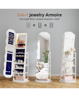 360° Rotating Jewelry Cabinet with Lockable LED Mirror