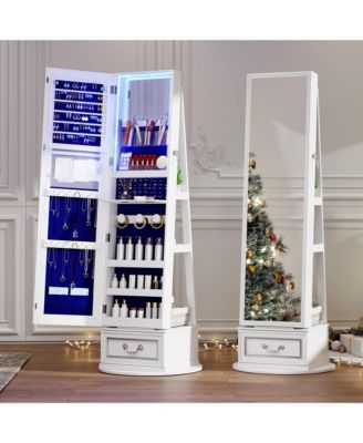 Full-Length Lockable Jewelry Armoire with Mirror Storage