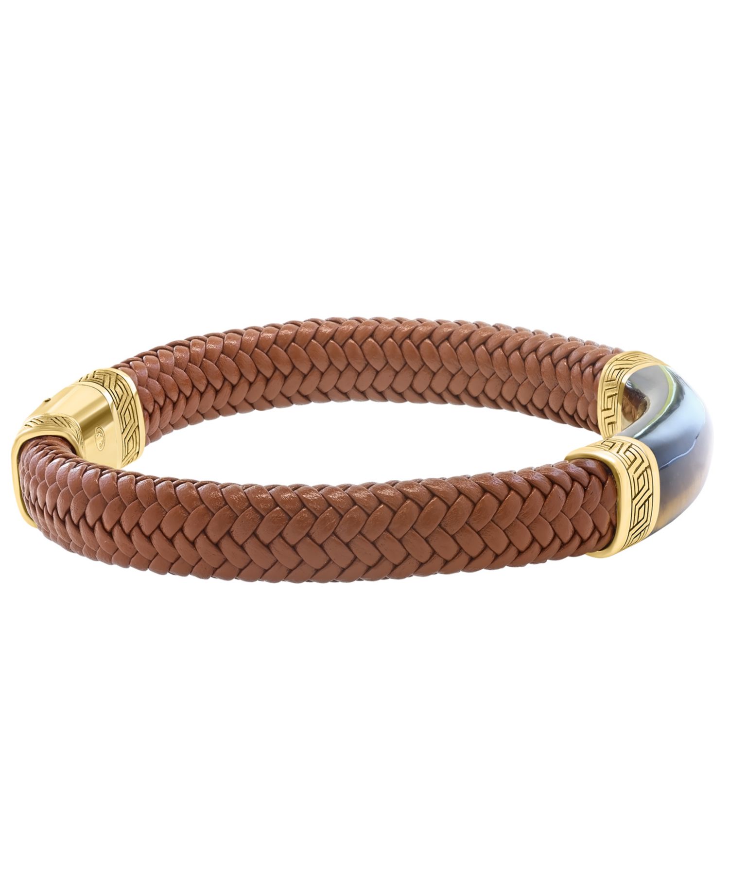 Men's Tigers Eye (27-3/8 ct. t.w.) Bracelet in Brown Leather with 18k Gold
