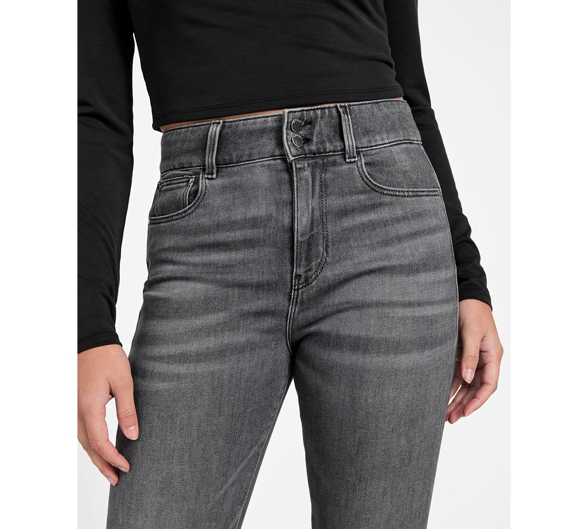 Guess Women's High-rise Flare Corset Jeans In Gray