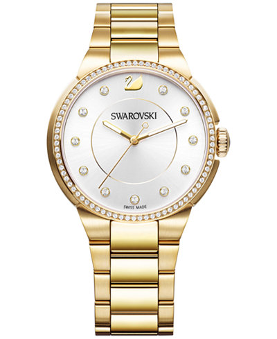 Swarovski Women's Swiss City Crystal Accent Gold-Tone Stainless Steel Bracelet Watch 38mm