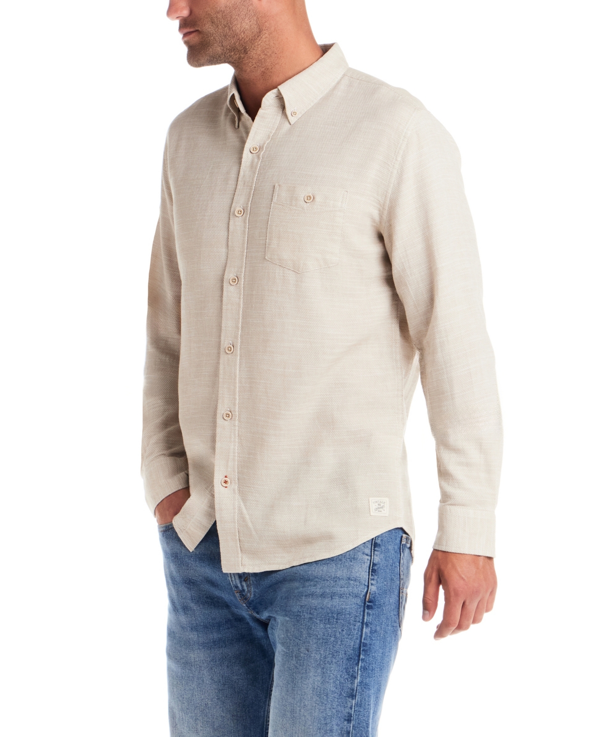 Weatherproof Vintage Men's Long Sleeve Cotton Slub Pebble Dobby Shirt