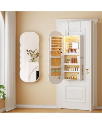 LED Mirror Jewelry Cabinet with Lockable Storage Organizer
