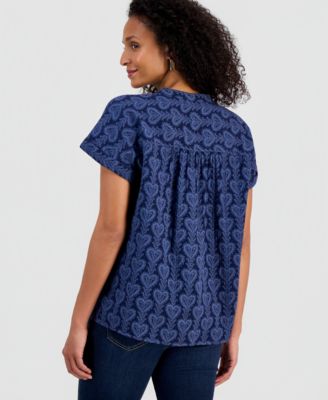 Women's Printed Split-Neck Gauze Popover Top, Macy's Exclusive