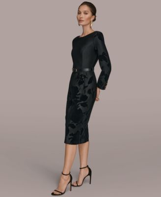 Petite Embossed Boat Neck Velvet Dress