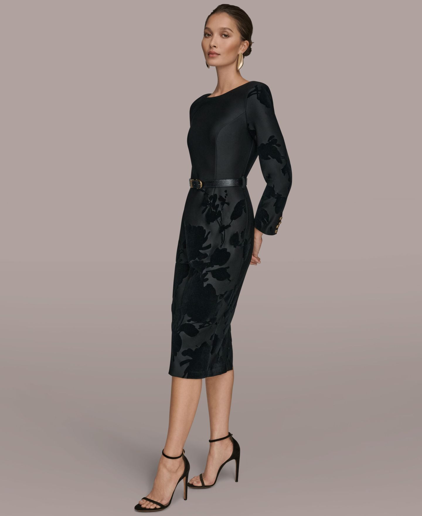 Женское платье Donna Karan New York Petite Embossed Boat Neck Velvet, цвет: Чёрный — фото 4