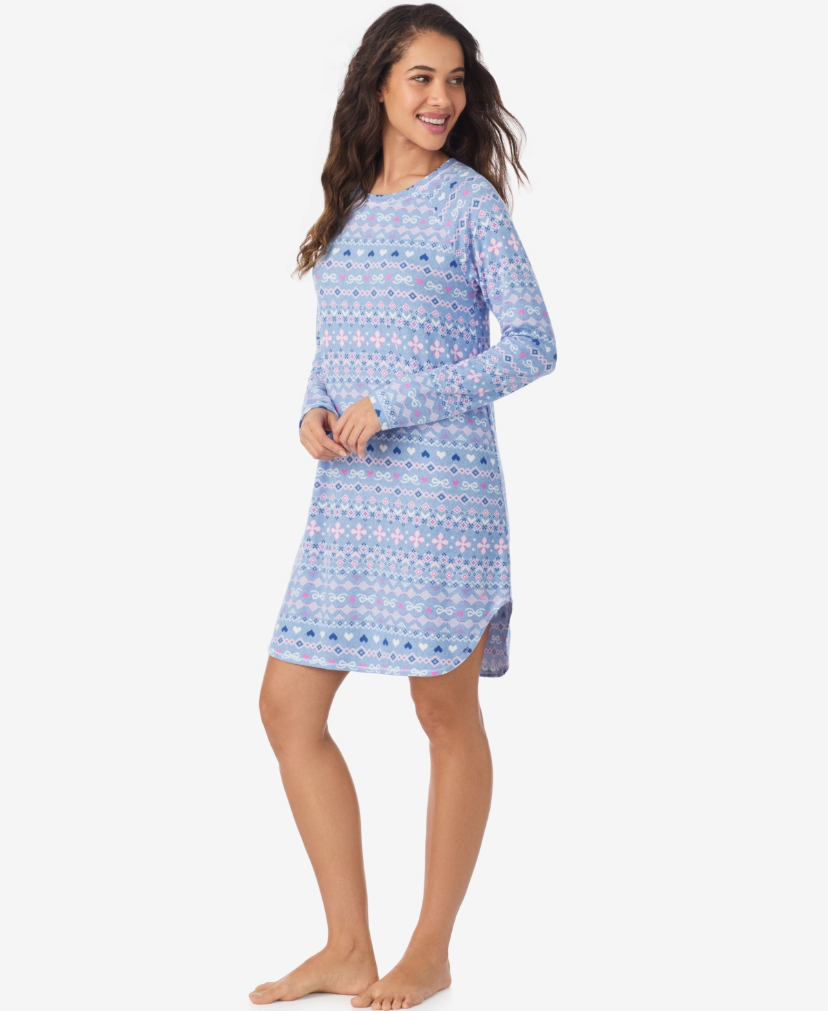 Cuddl Duds Women's Long Sleeve Scoop Neck Short Sleepshirt In Blue