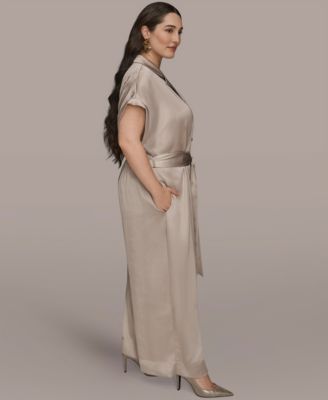Plus Size Satin Collared Jumpsuit
