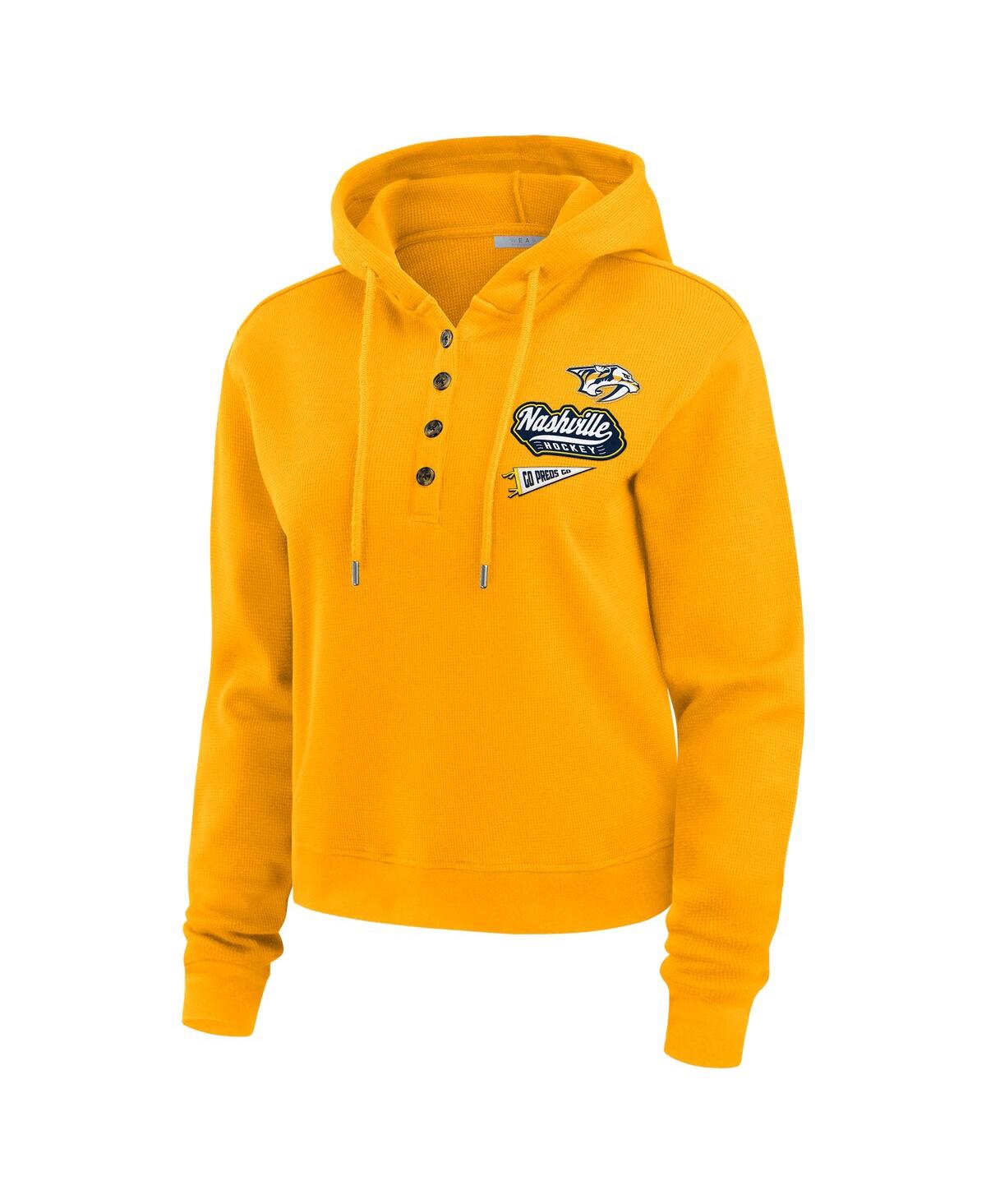 Wear By Erin Andrews Women's Gold Nashville Predators Waffle-knit Pullover Hoodie In Gold