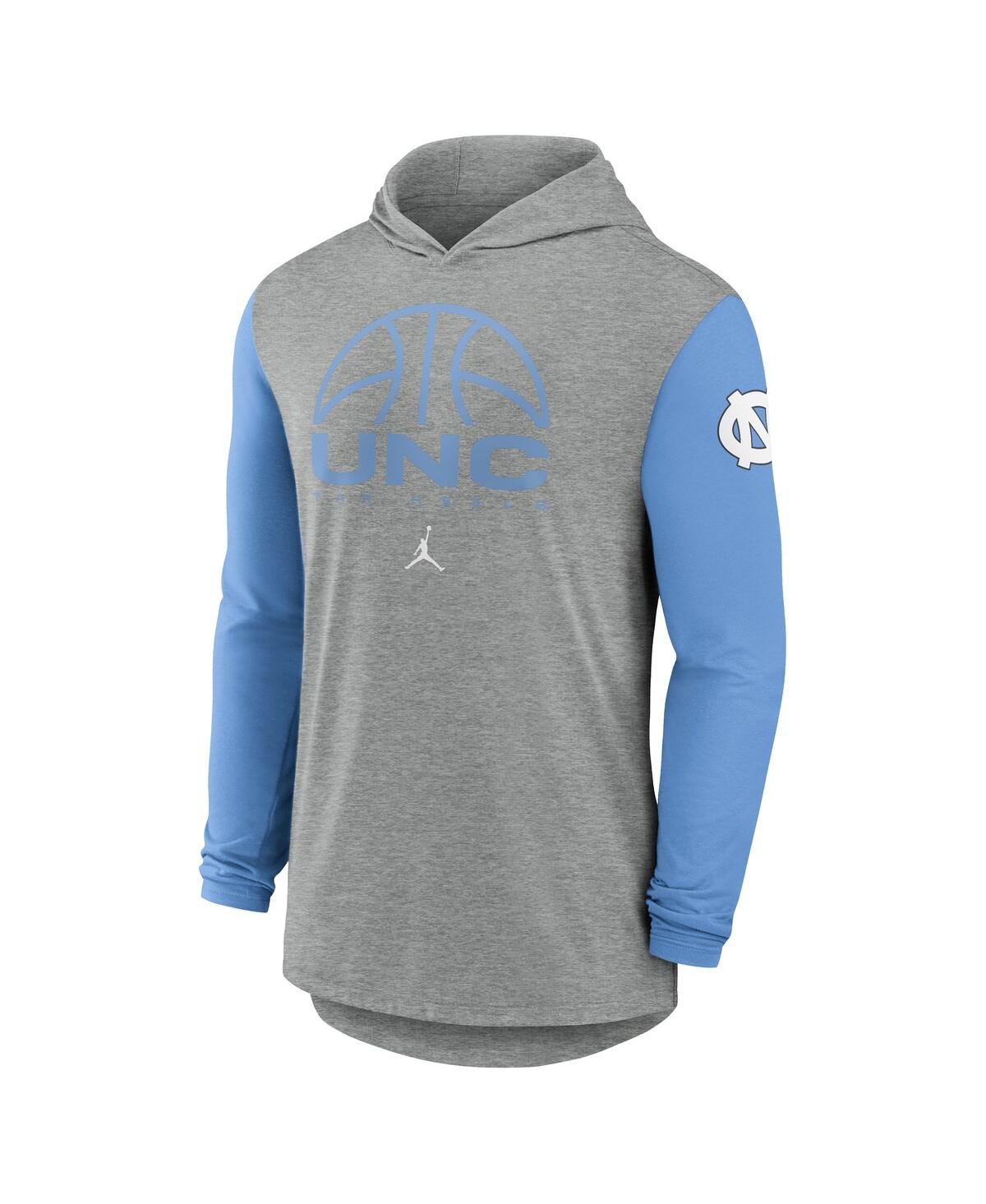Jordan Men's Gray/carolina Blue North Carolina Tar Heels Basketball Color-block Tri-blend Dri-fit Long Slee In Gray