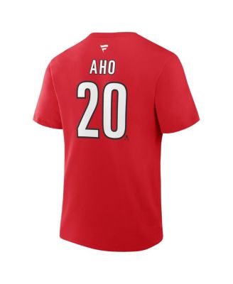 Men's Sebastian Aho Red Carolina Hurricanes Authentic Stack Name Number T-Shirt