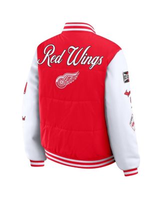 Women's Red/White Detroit Red Wings Varsity Full-Snap Puffer Jacket