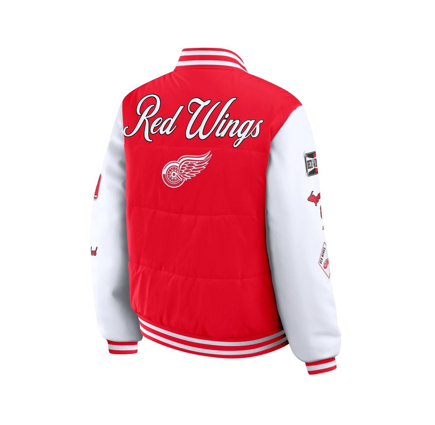 Women's Red/White Detroit Red Wings Varsity Full-Snap Puffer Jacket