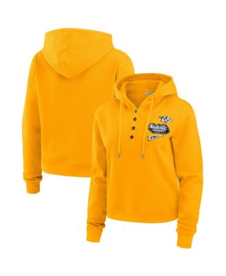 WEAR by Erin Andrews - Women's Gold Nashville Predators Waffle-Knit Pullover Hoodie