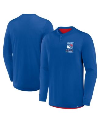 Fanatics - Men's Blue New York Rangers Adrenaline Push Long Sleeve Henley Shirt