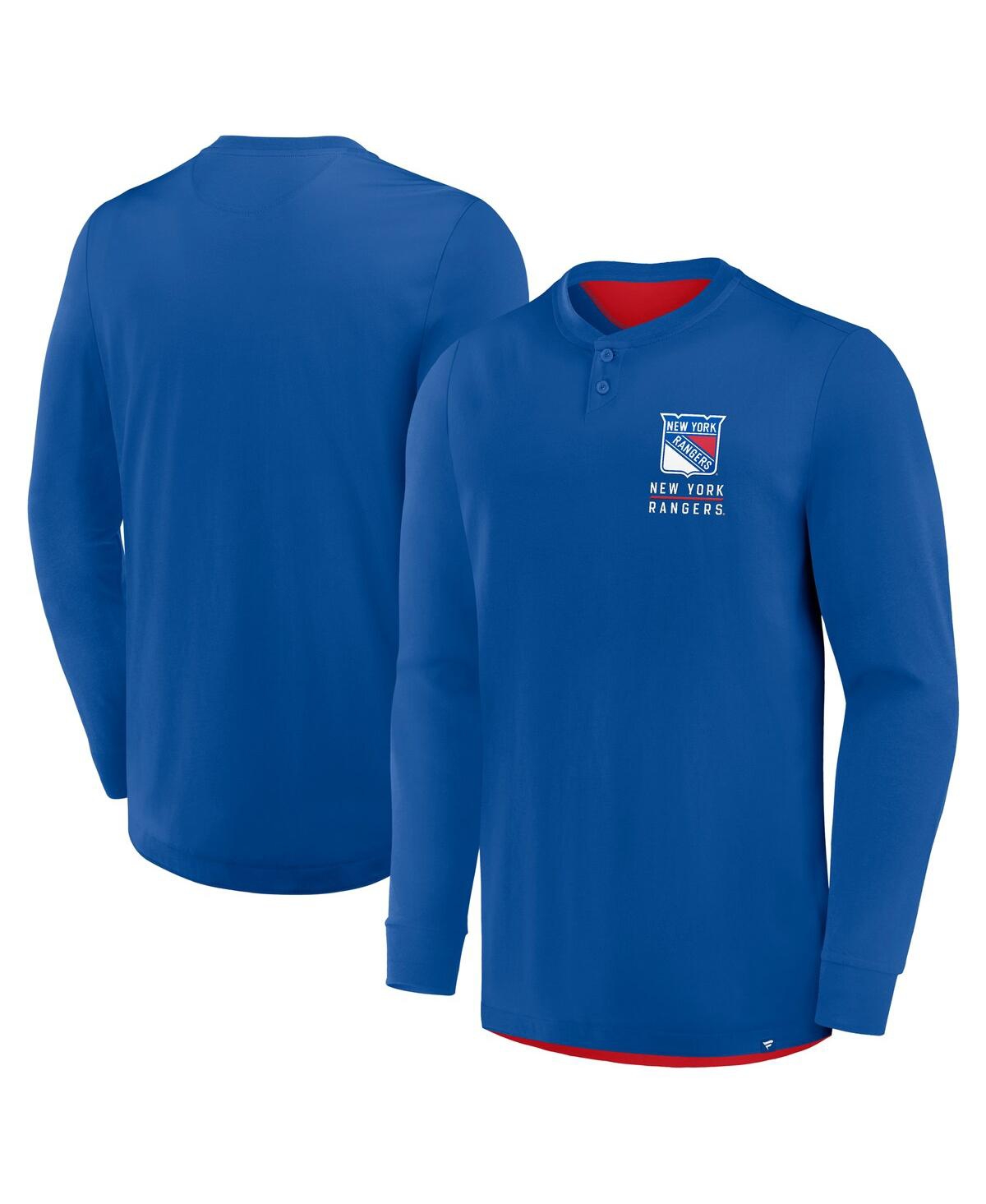 Fanatics Men's Blue New York Rangers Adrenaline Push Long Sleeve Henley Shirt In Blue
