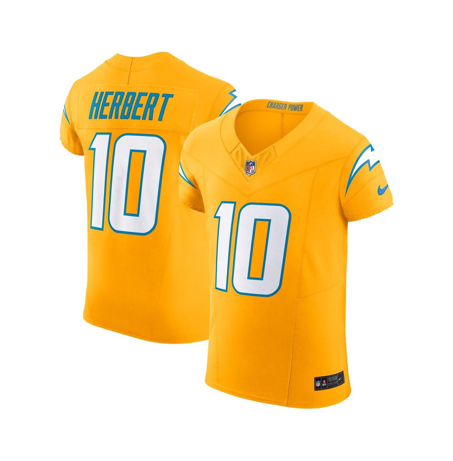 Мужской топ Nike Justin Herbert Gold Los Angeles Chargers Alternate Charger Power Vapor F.U.S.E. Elite Jersey — фото 1