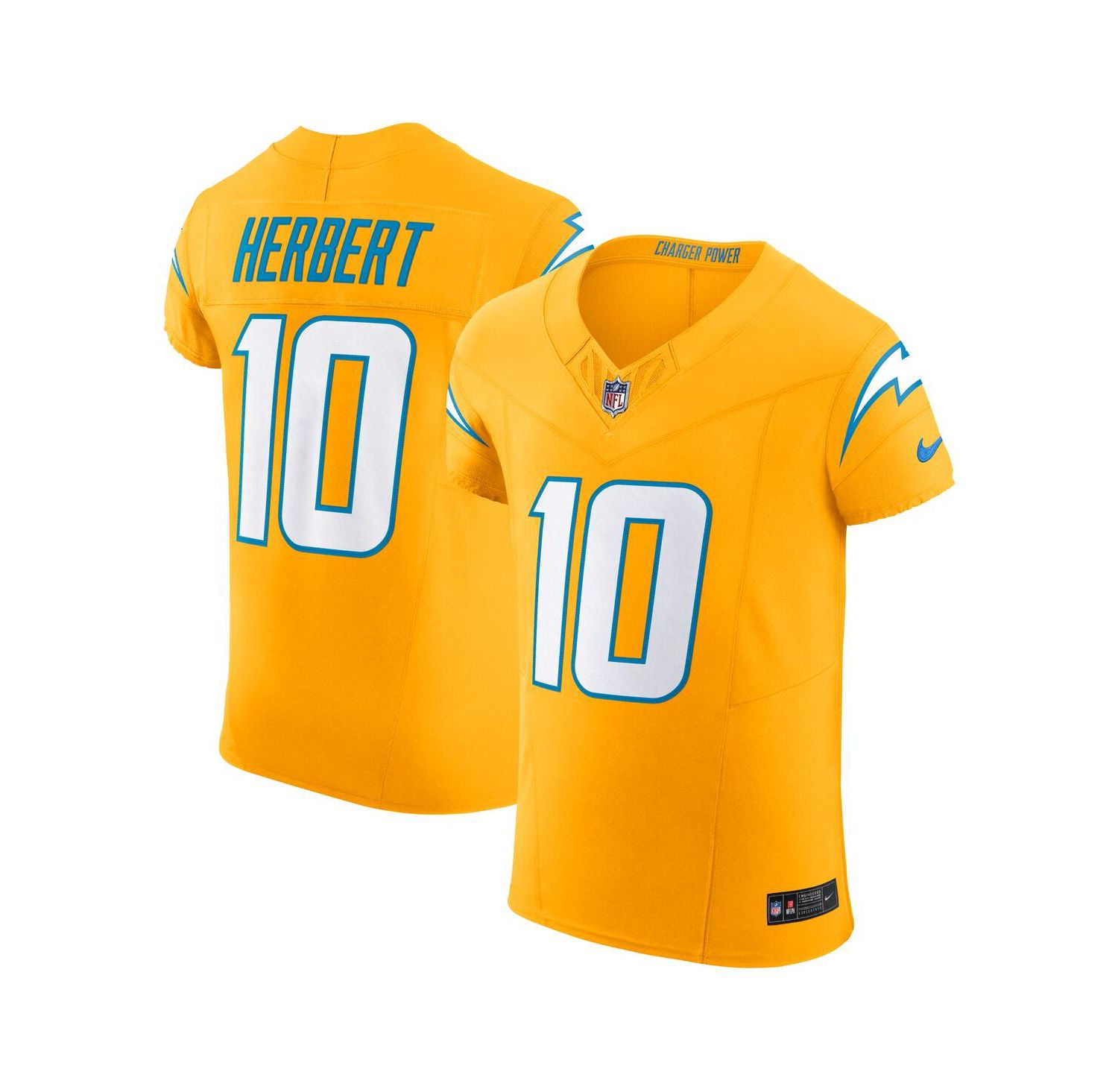 Men's Justin Herbert Gold Los Angeles Chargers Alternate Charger Power Vapor F.U.S.E. Elite Jersey