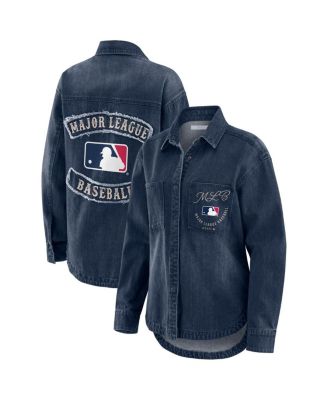 WEAR by Erin Andrews - Women's Denim MLB Washed Oversized Denim Full-Snap Shacket