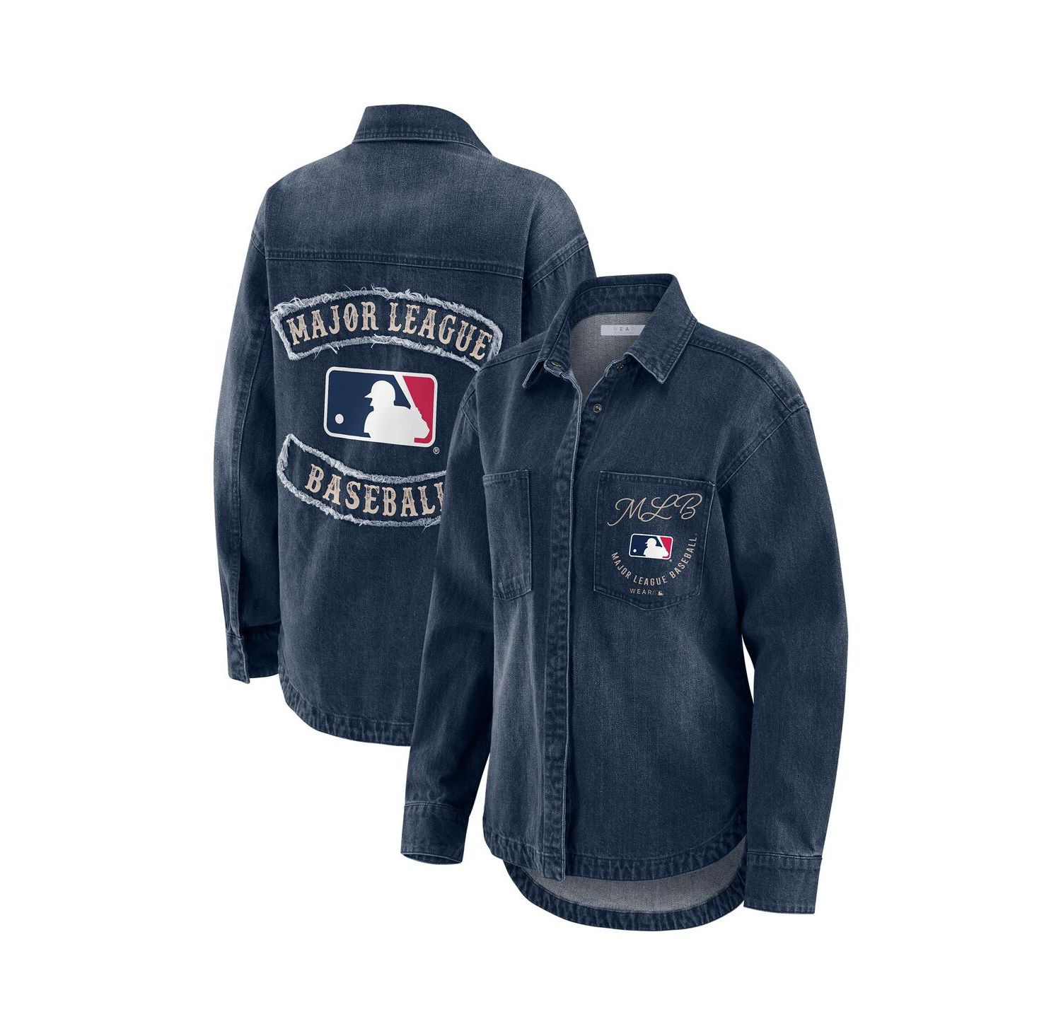 Women's Denim MLB Washed Oversized Denim Full-Snap Shacket