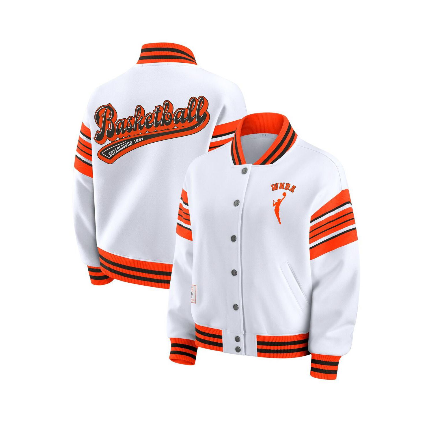 Women's White/Orange WNBA Full-Snap Fleece Sweatshirt Jacket