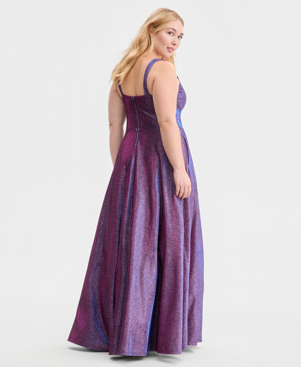 City Studios Trendy Plus Glitter V-Neck Sleeveless Gown