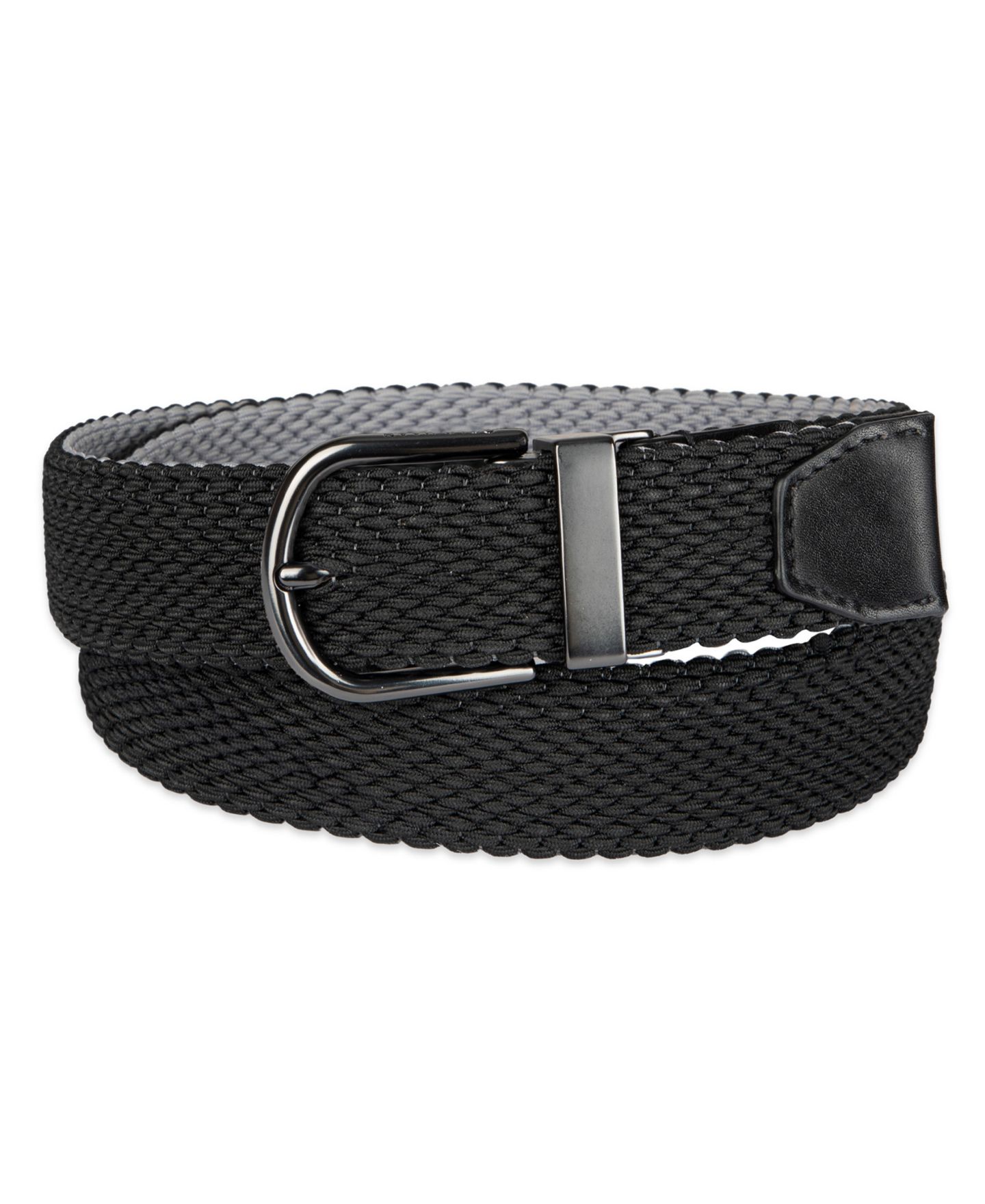 Мужской ремень Cole Haan Two-in-One Reversible Braided Stretch Belt, цвет: Чёрный / Серый — фото 1