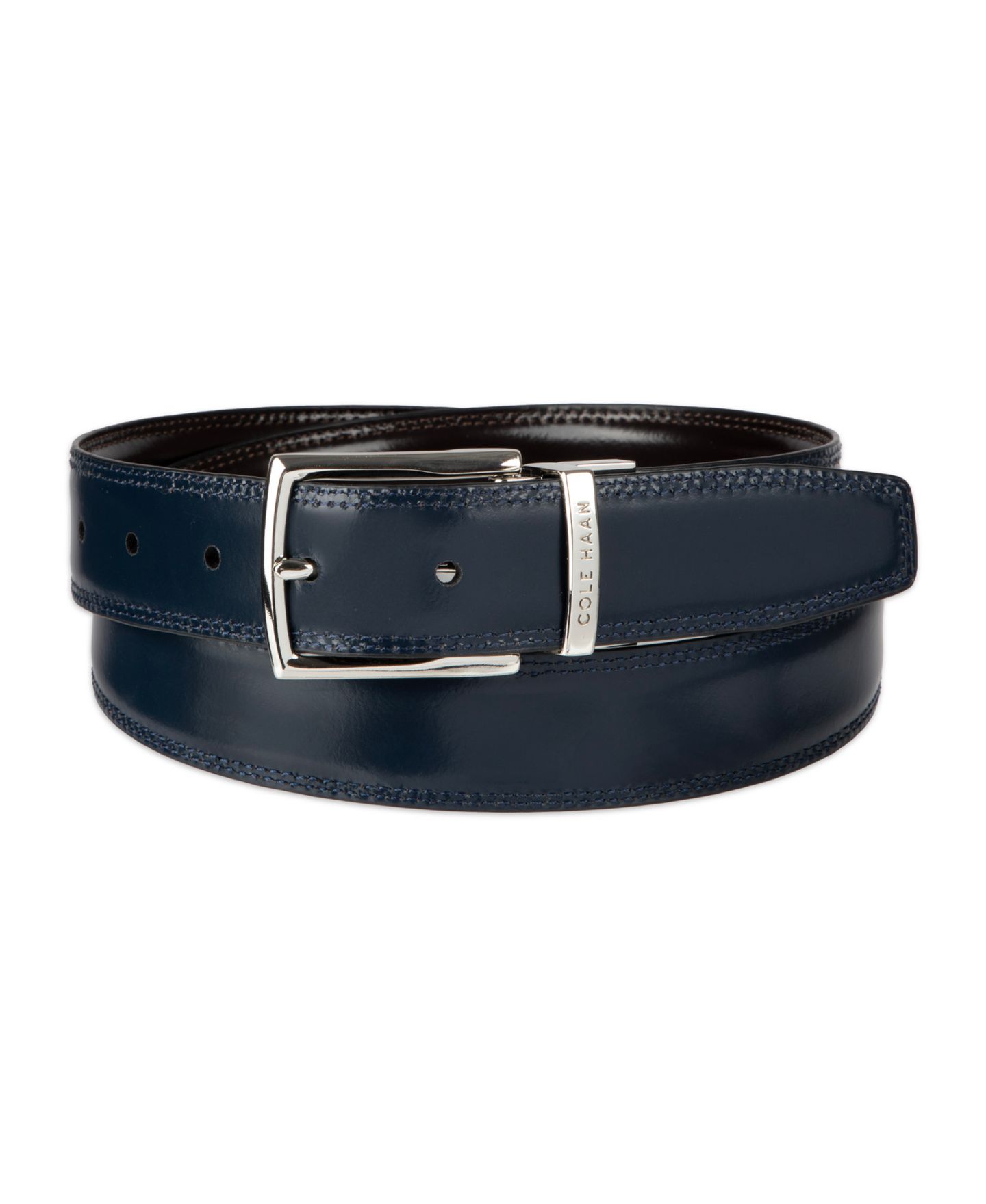 Мужской ремень Cole Haan 32MM Two-in-One Reversible Leather Dress Belt, цвет: Коричневый / Тёмно-синий — фото 2
