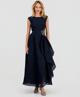 Women's Crinkle Taffeta Beaded Flower Gown